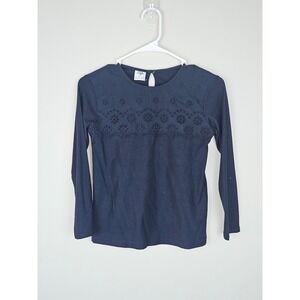 Zara Kids Navy Blue Long Sleeve Eyelet Embroidered Top Size 9 134cm 1716/121/401